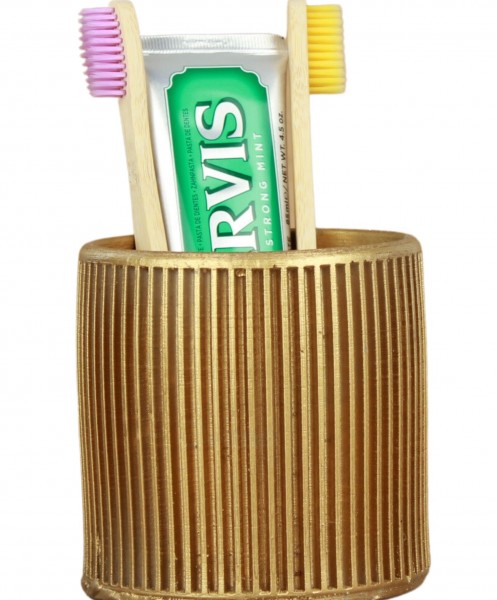 Diş Fırçalığı Tezgah Üstü Altın Renk Diş Fırçası Standı Düz Çizgili Model